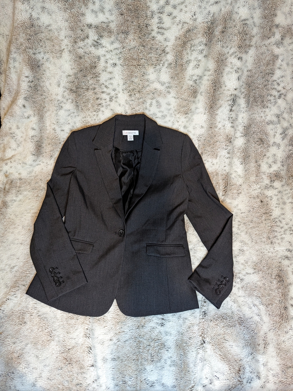 Liz Claiborne Kate Heather Charcoal Gray One Button Blazer Jacket Women's Size 2